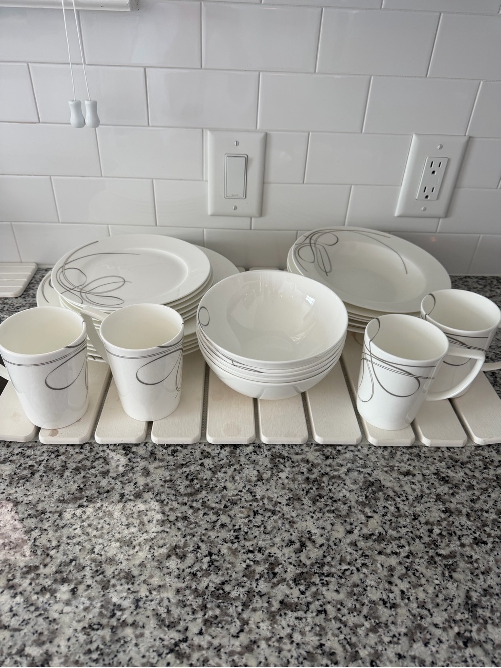 Circo White Dinnerware Set with Gray Swirl Accents